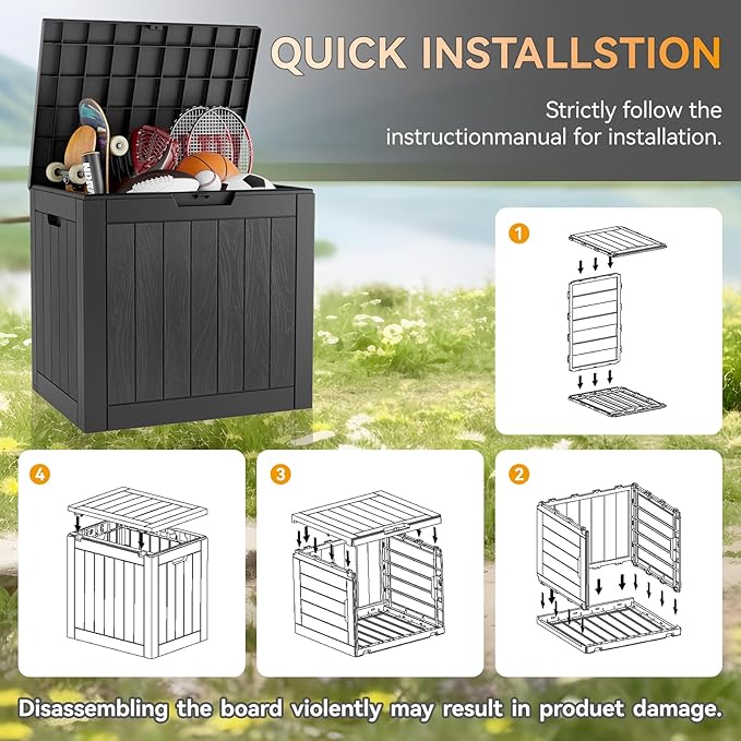 NUNU LAB 31 Gallon Outdoor Storage Box Waterproof, Outside Package Delivery Deck Boxes with Lockable Lid, Backyard Storage Bin For Garden Tools, Patio Cushions, Pool Accessories, Black