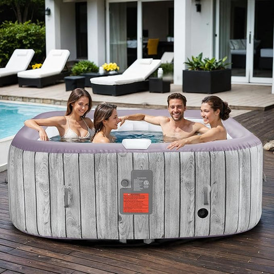 73" Inflatable Hot Tub,4-6 Person, Portable Outdoor Spa with 130 Soothing Bubble Jets, Smart Heating, Insulated Cover and 6 Replaceable Filters, PE Floor Mat, 110-120V Input (Square)