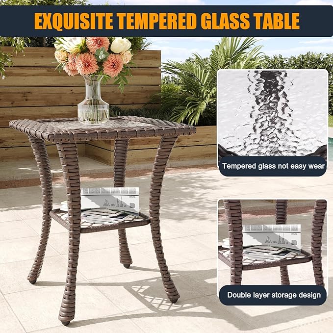 6 Pieces Outdoor Patio Furniture Set, Wicker Patio Sectional Set Conversation Wicker Swivel Chairs with Small Side Table