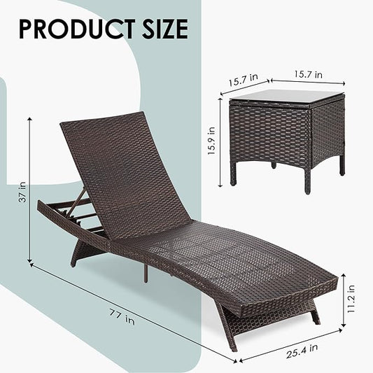 Pamapic Patio Chaise Lounge Set 2 Pieces,Patio Lounge Chair with Adjustable Backrest and Removable Cushion, Outdoor Pool Lounge Chair Set for Patio Poolside Backyard Porch