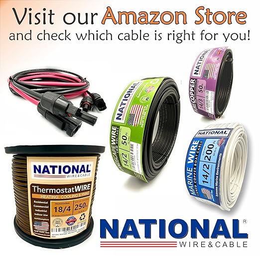 NATIONAL Wire&Cable 10 Gauge Solar Panel Professional Wire - Made in USA - 1000 Ft Copper PV Wire UV Resistant Cable for Boat Marine Automotive RV Solar Panel Outdoor - Red
