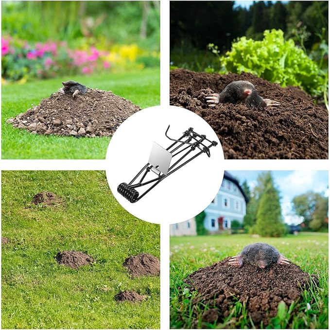 Mole Trap Gopher Trap Outdoor Metal Tactical Rat Vole Traps, Outdoor Reusable Gopher Killer Keep Moles Out of Yard Lawn Garden, Pack of 6, Black