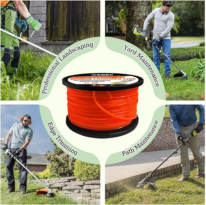 COSY GARDEN TOOLS String Trimmer Line 0.105-Inch 3LB Weed Wacker String Commercial Grade Orange Pentagon Weed Eater String for Most String Trimmer,Multi-Head String Trimmer Attachment
