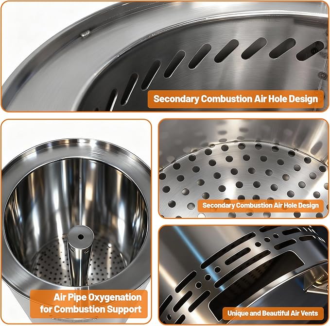 9.2 inch Smokeless Fire Pit, Smokeless Stove for Camping, Outdoor and Patio, Fueled by Wood Pellets or Firewood,Sliver