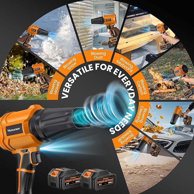 Cordless Leaf Blower, 980,000 RPM Handheld Leaf Blower with 2 X 4.0Ah Batteries & Charger, Lightweight Leaf Blowers for Patio Cleaning, Lawn Care, Leaves, Dust - Orange