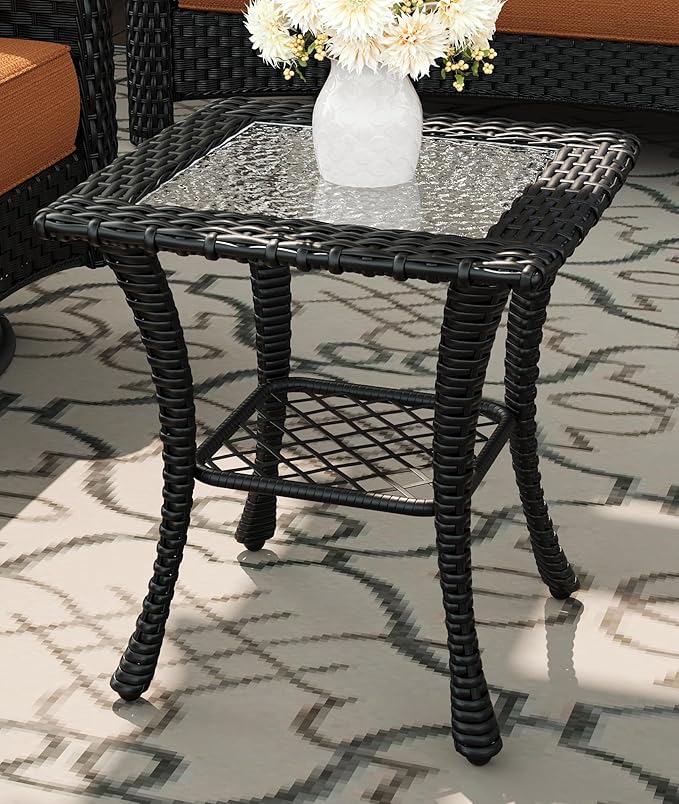 9 Piece Patio Furniture Set, All-Weather Wicker Outdoor Conversation Set with Swivel Rocking Chair and 6 Inch Thick Cushions