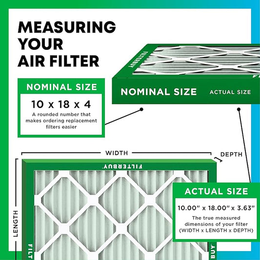 Filterbuy 10x18x4 Air Filter MERV 13 Optimal Smoke & Allergy Defense (12-Pack), Electrostatic Pleated HVAC AC Furnace Filters Replacement, Made in USA (Actual Size: 10.00 x 18.00 x 3.63)