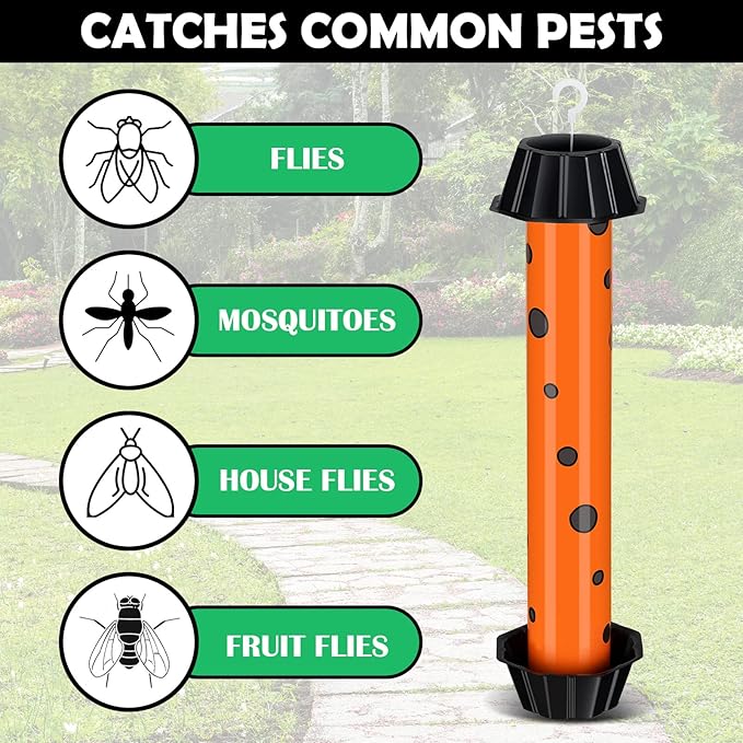 12 Pcs Sticky Fly Trap Fly Stick Indoor Outdoor Long Lasting Adhesive Fly Catcher with Hanging Hook for Wasps Gnats Bugs Insects Moths Fruit Flies Mosquitoes Spiders Fleas (Orange, Black)