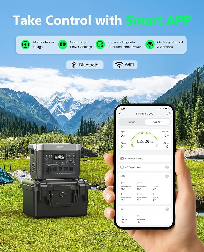 GROWATT Portable Power Station ,INFINITY 2000 Black Electric Solar Generator,2048Wh LifePO4 Battery,2400W AC Output for Home Use, Outdoor Camping, RVs and Emergency Backup(Solar Panel Optional)