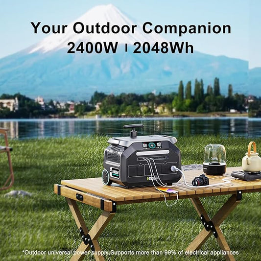 IEE 2400W Portable Power Station P2400, 2048Wh Solar Generator, 1800W AC Charging & 1000W Solar Charging, LiFePO4 Battery Power Station for Home Backup, Power Outage, Camping, RV, Emergencies