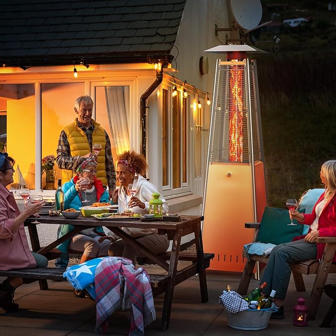 OLIXIS LED Pyramid Patio Heater, 48000 BTU Outdoor Heater with Wheels and Ignition, LED Propane Patio Heater for Home, Backyard, Garden,Deck and Patio