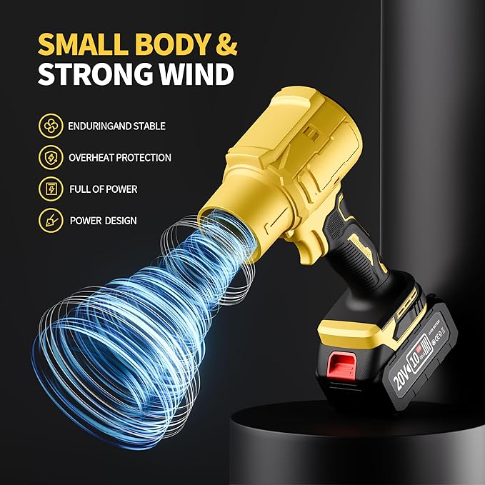 Leaf Blower Cordless & Battery and Charger, 980,000 RPM, Extended Nozzle, Lightweight Handheld, Blower for Patio Cleaning, Car Blowing Water, Blowing Leaves and Dust, Gifts for Men Dad Husband Yellow