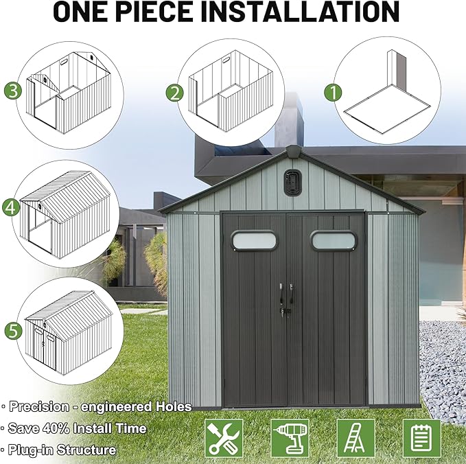8X12FT Outdoor Resin Storage Shed Waterproof, Waterproof Plastic Garden Shed with Lockable Door, Windows & Vents, Outside Tool Storage Shed for Patio Furniture, Lawn Mower