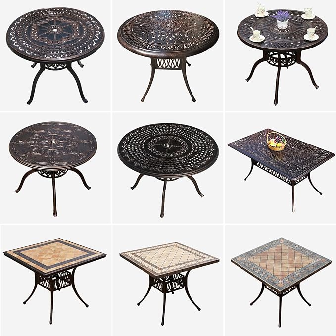 FAPOLITE Outdoor Table Tile Square Patio Table All Weather Aluminum Frame Outdoor Dining Tables for Lawn Garden Backyard (90 * 90cm Aluminium Tile Square Tables)