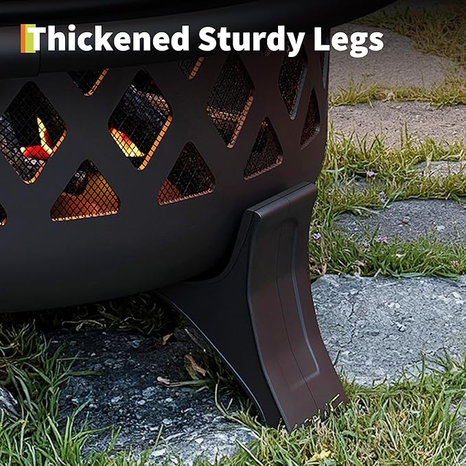Outdoor Fire Pit with Spark Screen Cover, 37 Inch Wood Burning Fire Pit with Stoker Tool, Portable Firepits for Outside Camping, Patio, Backyard