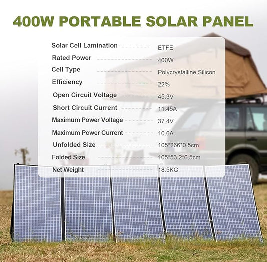ALLPOWERS SP037 400W Portable Solar Panel, 23% Efficient IP66 Waterproof Foldable for RV Camping Home & 12V Systems, Compact Power Solution(SP037-400W