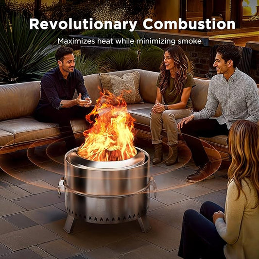 Ciays Smokeless Firepit, 19 Inch Fire Pit for Camping with Patented Technology, Portable Fire Pit for Outside with Steel Grill Rack, Fire Poker, and Bag, Easy Setup and Storage, Wood Burning