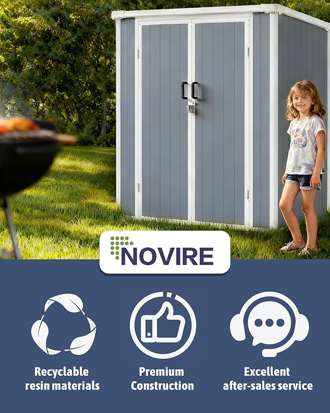 5x3 ft Outdoor Storage Shed with Floor, All-Weather Resin Tool Shed with 2 Shelves, Heavy-Duty Garden Shed for Yard, Bicycle, and Lawn Equipment, Easy Assembly, Dark Gray