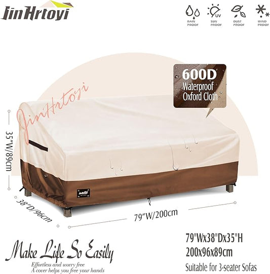 3-seater Outdoor Couch Cover,79"Wx38"Dx35"H Inches Patio Sofa Cover,100% Waterproof Heavy Duty Patio Furniture Covers,Beige&Brown