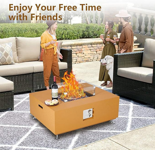 36 Inch Propane Fire Pit Table, Outdoor Gas Fire Pit for Patio with 50,000 BTU, Large Rectangular Fire Table Coffee Dining Bar Table, Firepit for Outside Deck Backyard,Yellow