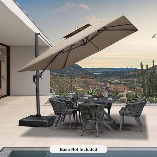 PURPLE LEAF 9' X 12' Double Top Cantilever Patio Umbrella Deluxe Large Outdoor Umbrella Rectangle Offset Umbrella with Fade Resistance for Garden Deck Pool Patio, Ash Mocha