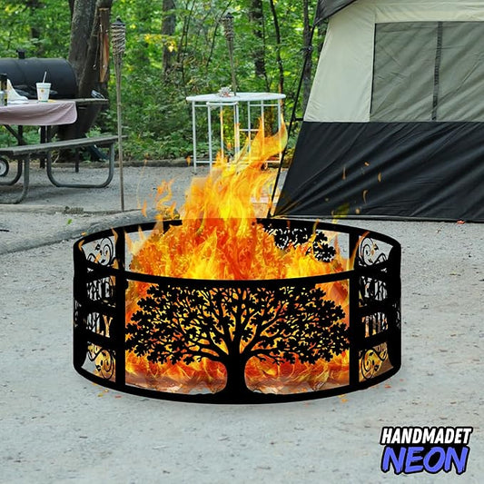 Personalized Tree of Life Fire Pit Ring 360 Degree, Custom Name Outdoor Nature Round Firepit, Gifts for Wood Burning, Fireplace, Camping Essentials, Bonfire, Raised Garden Bed