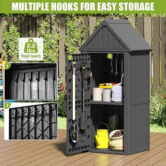 Fancyango Upgraded Outdoor Resin Storage Shed with Removable Shelves, Lock Ring & Reinforced Floor - All-Weather Garden, Patio Cabinet (Black)