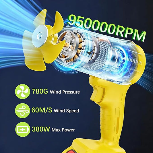 Leaf Blower Cordless with Battery and Charger,21V Electric Handheld Leaf Blower, 950000RPM Powerful Fan with Adjustable Speed, Lightweight Blower for Patio, Lawn, Blowing Leaves and Snow(Yellow)