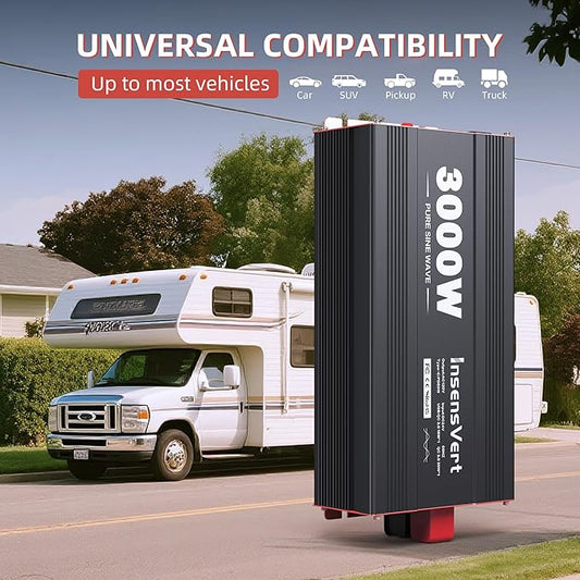3000W Pure Sine Wave Inverter, Car Power Inverter 12V to 120V AC Converter for RV, Truck, Solar, Outdoor with Dual AC and 20A Socket, 18W+30W USB, PD60W, Surge 6000W, Remote Control(3000W-12V)