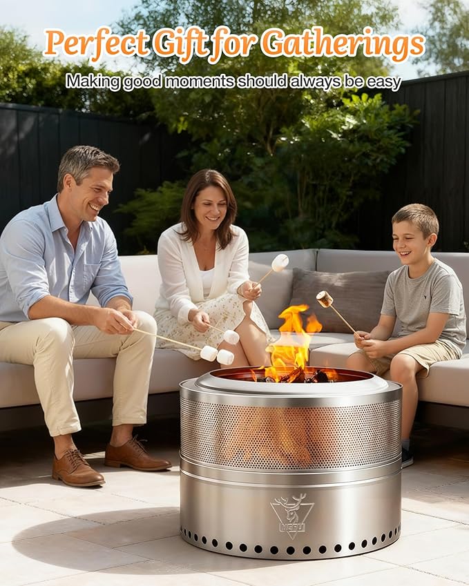 YEFU Smokeless Firepit Foldable 17.7in: Portable Fire Pit for Outside Wood Burning - Outdoor Camping Patio Bonfire Pit with Removable Ash Pan Easy to Carry & Clean
