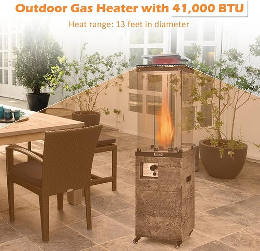 Tangkula 41,000 BTU Propane Patio Heater with Waterproof Cover, Outdoor Heater with Lockable Wheels, Adjustable Feet, Tempered Glass Tube, Suitable for Garden Porch Patio Deck