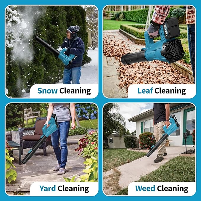 FULLYEA Leaf Blower Cordless, 21V Powerful Leaf Blower with 2 x 4.0Ah Battery & Fast Charger, Lightweight Electric Leaf Blowers for Lawn Care, Yard, Patio Cleaning, Blowing Leaves & Dust (Blue)