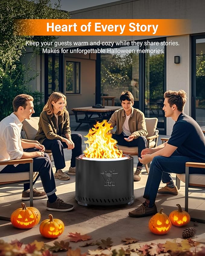 YEFU Smokeless Firepit for Outdoor Portable: 19 Inch Fire Pit with Removable Ash Pan - Outdoor Fire Pit for Wood Burning - Smokeless Firepit with 304 Stainless Steel for Patio Camping Backyard