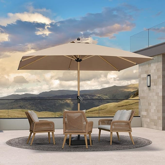 PURPLE LEAF 10' x 10' Square Patio Umbrella with Base Outdoor Umbrella Market Umbrella with Crank & 8 Ribs Aluminum Outdoor Table Umbrella for Pool Deck Backyard, Taupe