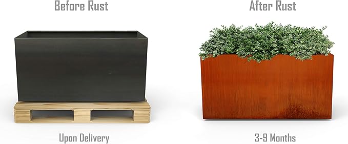 Build Your Own Corten Steel Planter – Choose Size, Bottom, Drainage Rectangular Metal Garden Box | Heavy-Duty | Made in USA | Fully Assembled