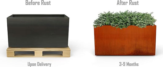 Build Your Own Corten Steel Planter – Choose Size, Bottom, Drainage Rectangular Metal Garden Box | Heavy-Duty | Made in USA | Fully Assembled