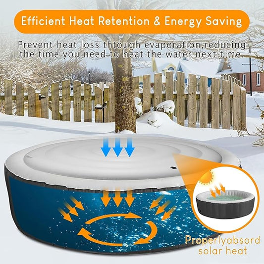 5.4Ft Inflatable Hot Tub Cover, Outdoor Portable Round Cover with Handle,Rainproof Dustproof Insulated Energy Saving Lid for Spa Hot Tubs, Foldable Spa