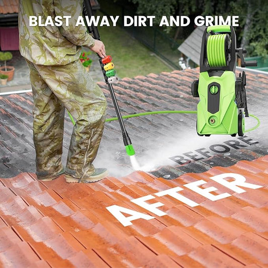 Commowner Pressure Washer 5001PSI Power Washers Powered with 33ft Pressure Hose, 4 Nozzle and Foam Cannon, powerwashers for Home, Cars, Fences, Patio, Green