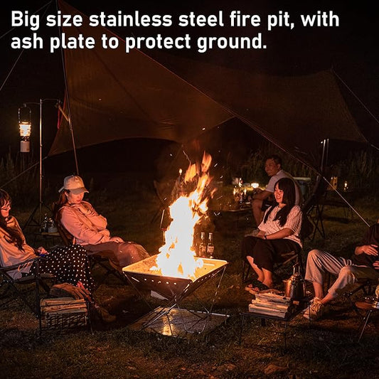 CAMPINGMOON Foldable Fire Pit Charcoal Grill Wood Burning Heavy Large 24-inch Stainless Steel with Duty Storage Bag MT-065