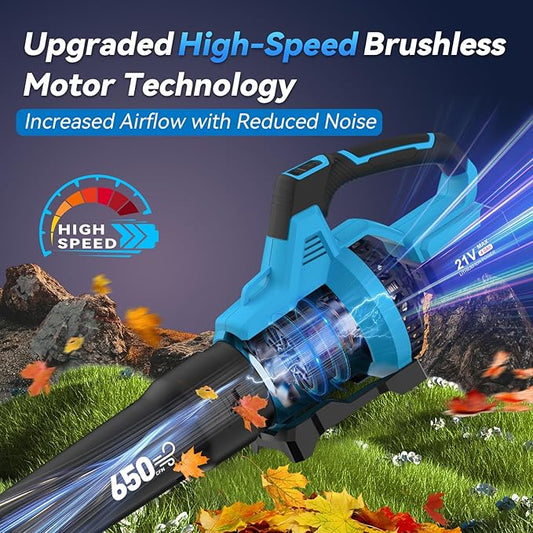 Leaf Blower Cordless,650 CFM & 160 MPH Electric Cordless Leaf Blower with 2 * 4.0Ah Batteries & Noise-Reduction Ear Muffs,3 Speed Powerful Blowing Ideal for Lawn Care, Blowing Leaves, Dust, Snow