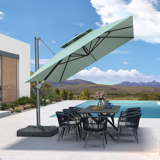 PURPLE LEAF 10' X 13' Double Top Cantilever Patio Umbrella Deluxe Large Outdoor Umbrella Rectangle Offset Umbrella with Fade Resistance for Garden Deck Pool Patio, Mint Green