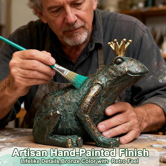 Lune cle Frog Garden Statue,11.5" L×8" H Animal Figurines Garden Decor, Weather-Resistant Outdoor & Indoor Sculptures & Statues for Home,Patio,Yard and Entryway-Crouching Frog Prince