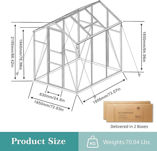 KEIKI Walk-in 6x6 FT Polycarbonate Greenhouse, Aluminum Frame Outdoor Greenhouse with Roof Vent, Anchor Base & UV-Blocking Panels for Backyard Gardening, Black