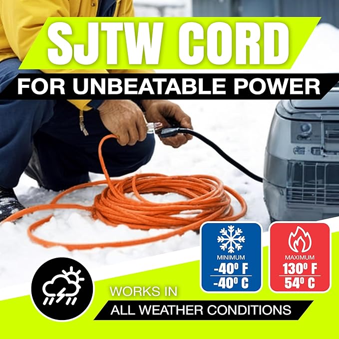 50ft Outdoor/Indoor Extension Cord 16/3 Gauge Heavy Duty 3 Prong SJTW, Waterproof, Flexible Cold-Resistant Long Power Cord,13A 125V 1625W, Orange by LifeSupplyUSA