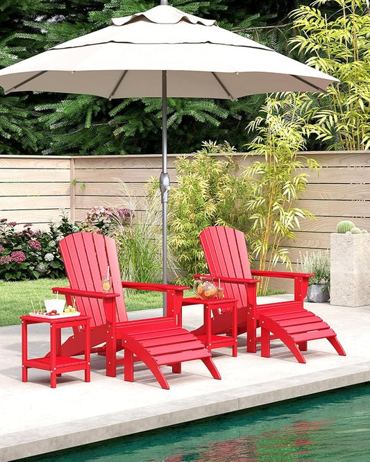 BRIOPAWS Adirondack-Chairs-Set of 4 | Fire Pit Chair | Oversized | HDPE Plastic | Weather Resistant | for Deck Outdoor Poolside Campfire | Red