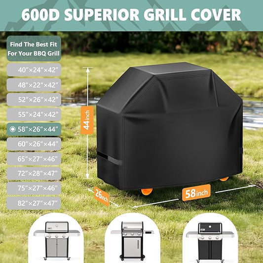 HomWanna Grill Cover 58 Inch - Superior BBQ Cover for Weber Genesis 300 Series Grill - 600D Outdoor Grill Cover for Dyna-glo, Char-Broil, Nexgrill, Monument, Weber Genesis E330 and Genesiss II E310