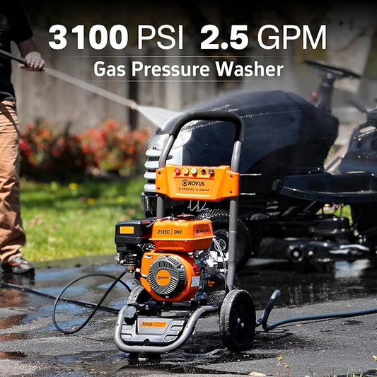 NOVUS Gas Pressure Washer, 3100 PSI 2.5 GPM Power Washer, 30FT Hose, 5 Nozzles, Onboard Soap Tank, Steel Spray Wand, Portable Gas Powered Pressure Washer for Vehicles Driveways Patios Fences Furniture