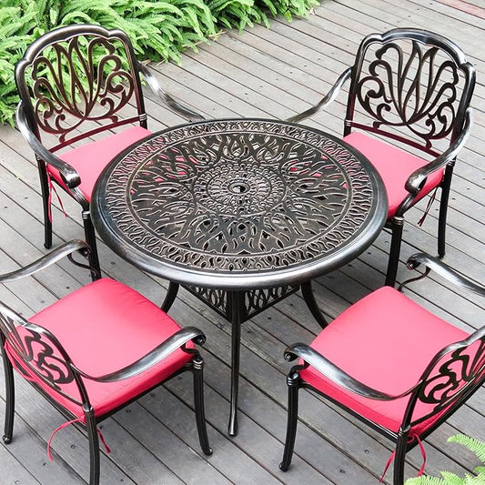 FAPOLITE Outdoor Table Cast Aluminum Round Patio Table with Umbrella Hole All Weather Outdoor Dining Table for Lawn Garden Backyard (106cm YLSB Round Table)