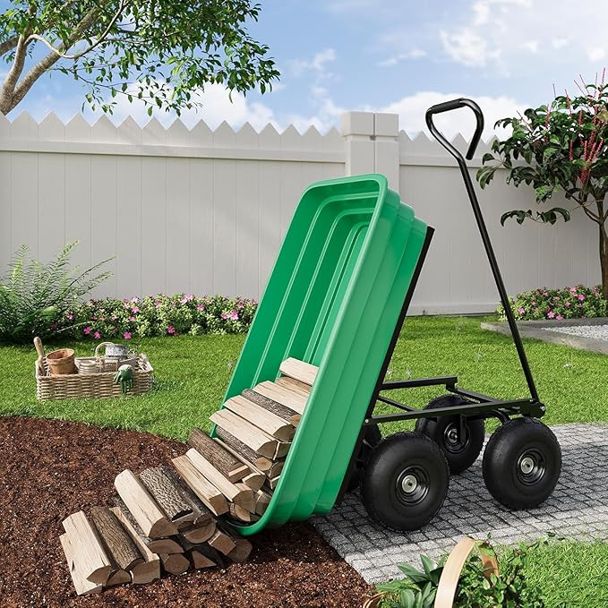 Heavy Duty Garden Dump Cart, 600LB Yard Utility Cart with All-Terrain Wheels & Quick-Release, Gardening Cart