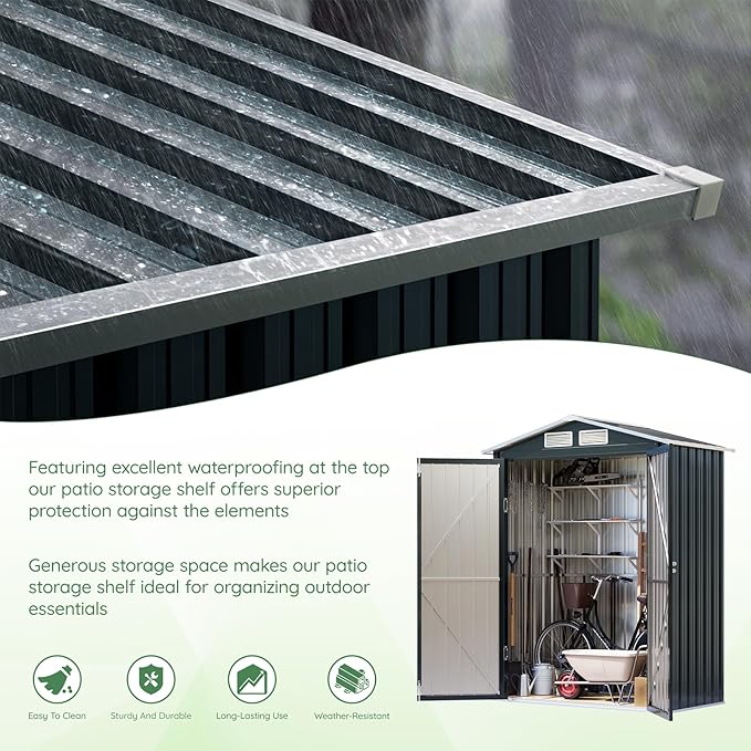 5x3X6.3FT Outdoor Steel Storage Shed with Lockable Doors and Frame Floor, Compact Small Bike Shed, Ideal for Garden, Backyard, Swimming Pool, Patio Utility and Tool Storage, Dark Blue
